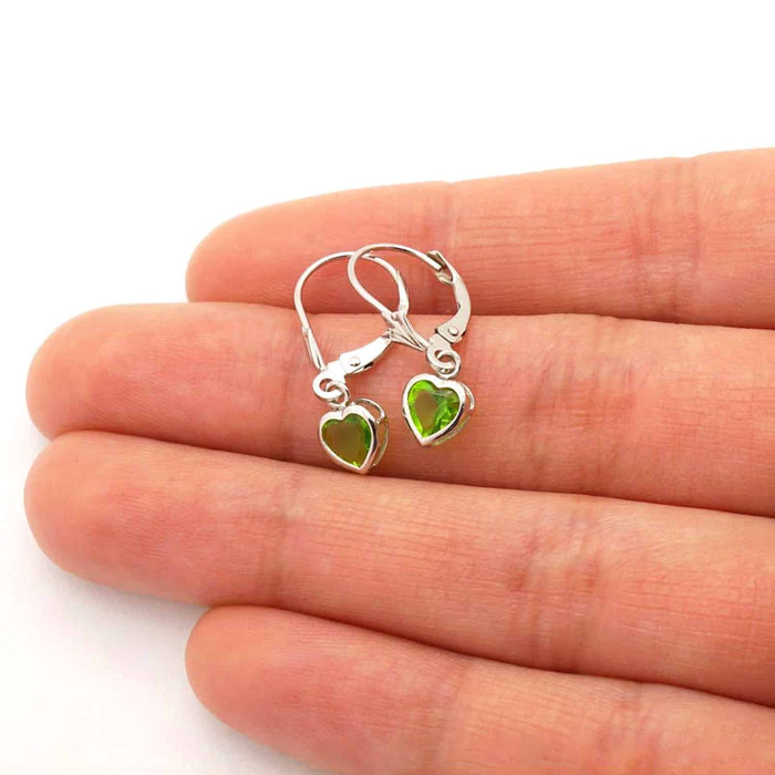 14K White Gold Bezel Heart Birthstone Leverback Dangle Earrings 5mm