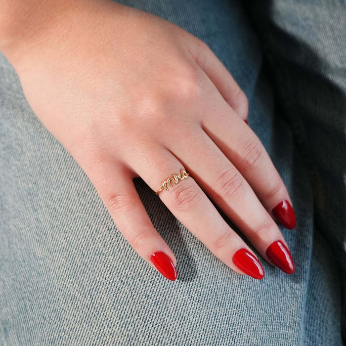 14K Gold Wavy Mrs Stackable Ring - WJD Exclusives