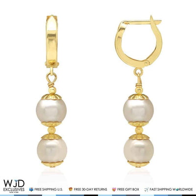 14k Yellow Gold Freshwater Genuine Pearl Latch Dangle Earrings
