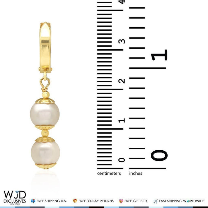 14k Yellow Gold Freshwater Genuine Pearl Latch Dangle Earrings