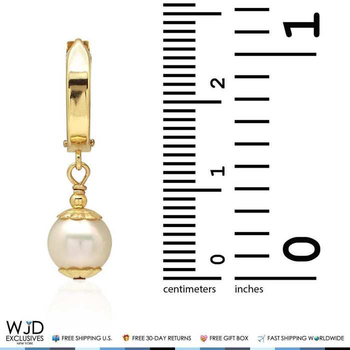 14K Yellow Gold Freshwater Pearl Latch Dangle Earrings