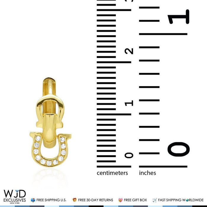 14k Yellow Gold CZ Horseshoe Lucky Charm Hoop Earrings 13mm