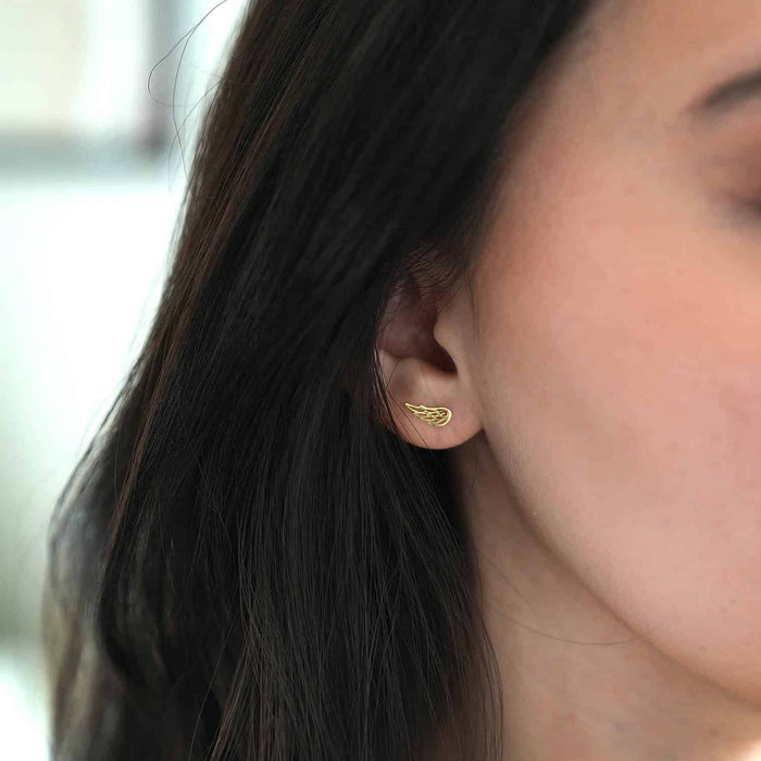 14K Yellow Gold 4.5mm x 10.5mm Wing Push Back Stud Earrings