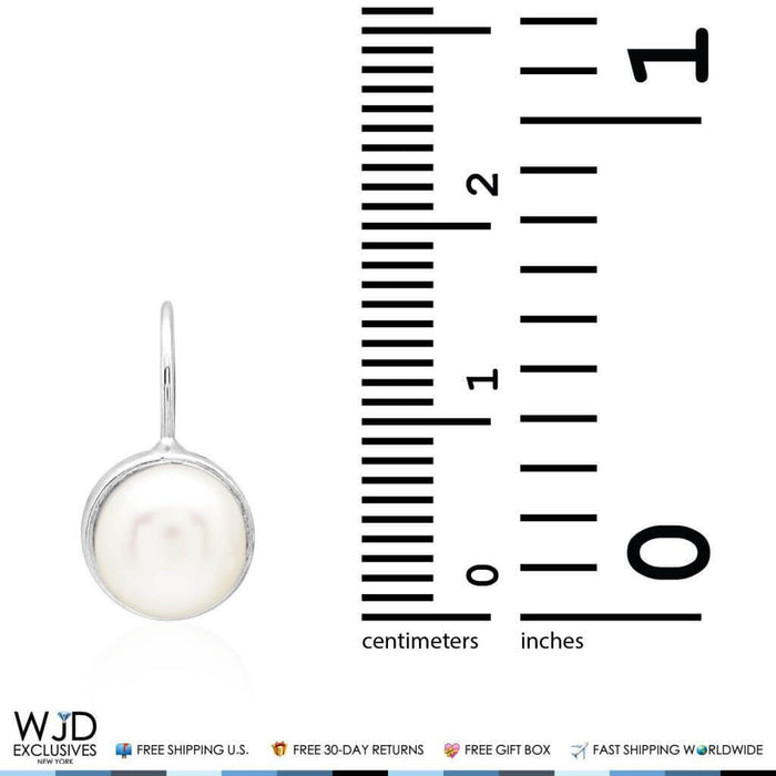 14K White Gold Freshwater Pearl Bezel Set Leverback Earrings