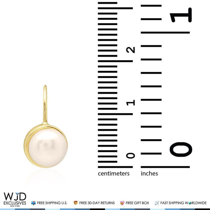 14K Yellow Gold Freshwater Pearl Bezel Set Leverback Earrings