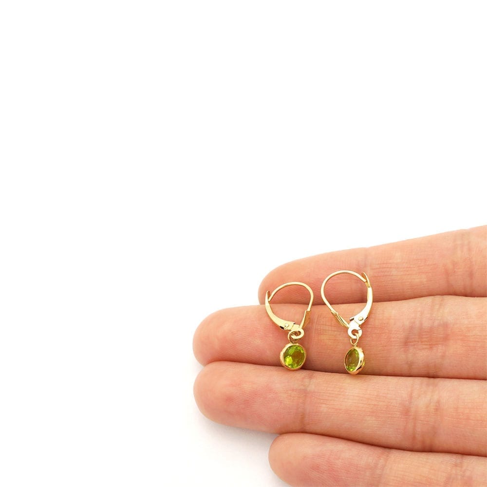 14k Yellow Gold Round Bezel Simulated Birthstone Drop Leverback Earrings