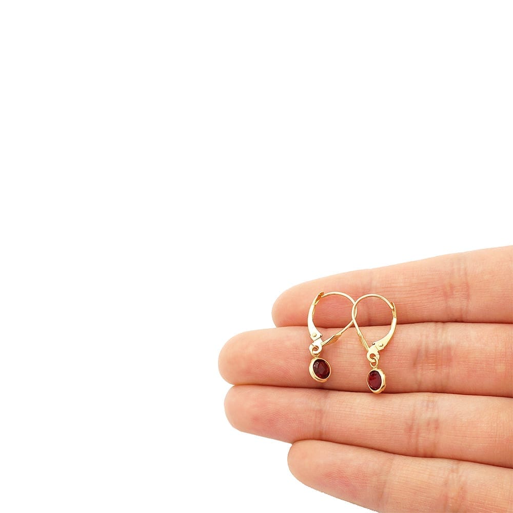 14k Yellow Gold Round Bezel Simulated Birthstone Drop Leverback Earrings