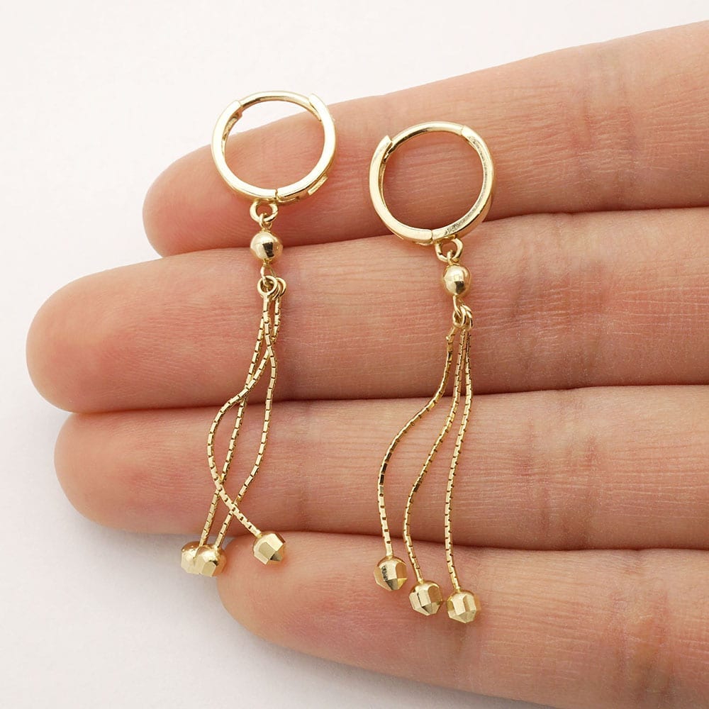 14k Yellow Gold White Gold Triple  Huggie Hoop Hinged Snapback Earrings
