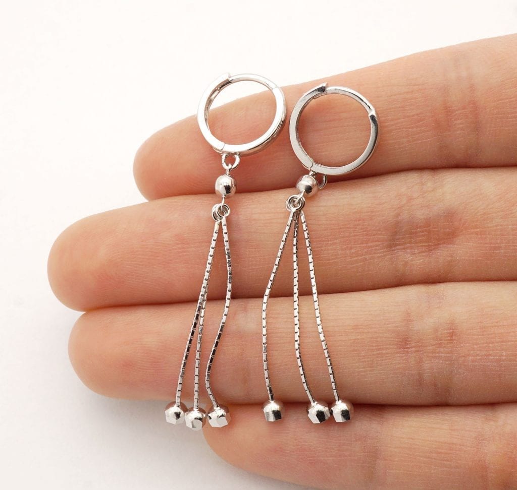 14k Yellow Gold White Gold Triple  Huggie Hoop Hinged Snapback Earrings