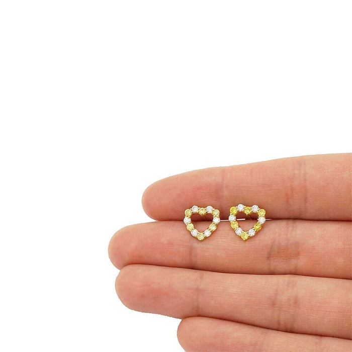 14k Yellow Gold CZ & Birthstone Heart Screw Back Stud Earrings