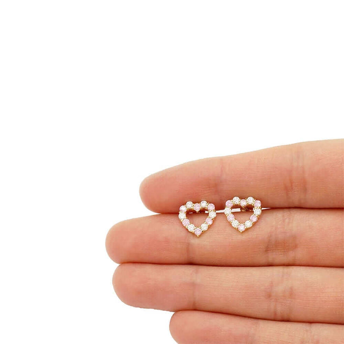 14k Yellow Gold CZ & Birthstone Heart Screw Back Stud Earrings