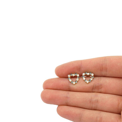 14k Yellow Gold CZ & Birthstone Heart Screw Back Stud Earrings