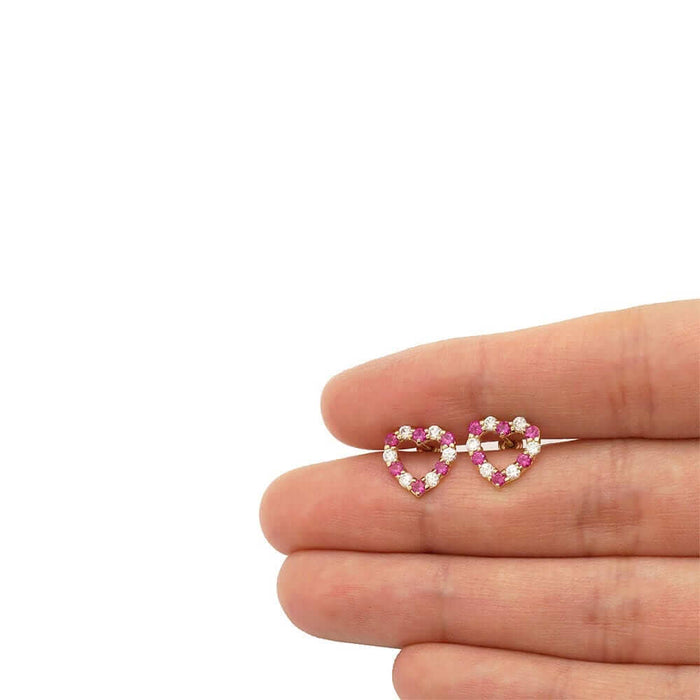 14k Yellow Gold CZ & Birthstone Heart Screw Back Stud Earrings