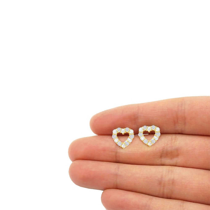 14k Yellow Gold CZ & Birthstone Heart Screw Back Stud Earrings
