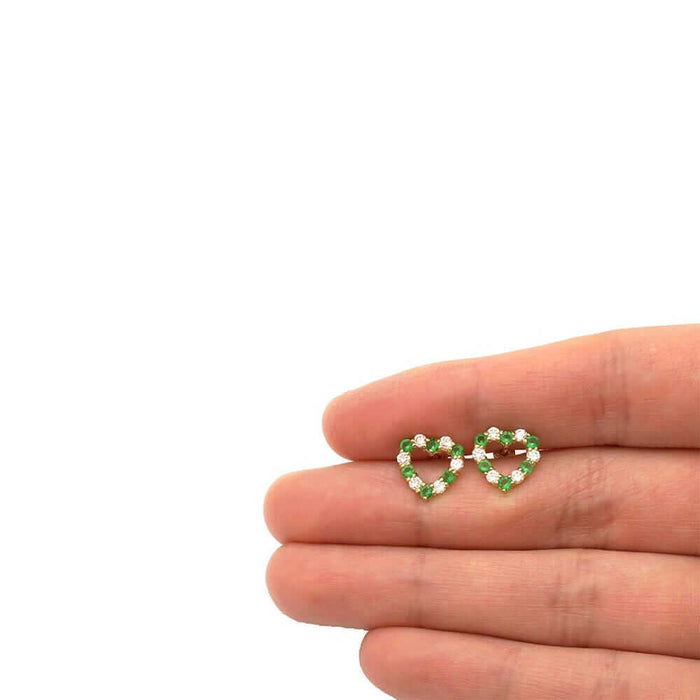 14k Yellow Gold CZ & Birthstone Heart Screw Back Stud Earrings