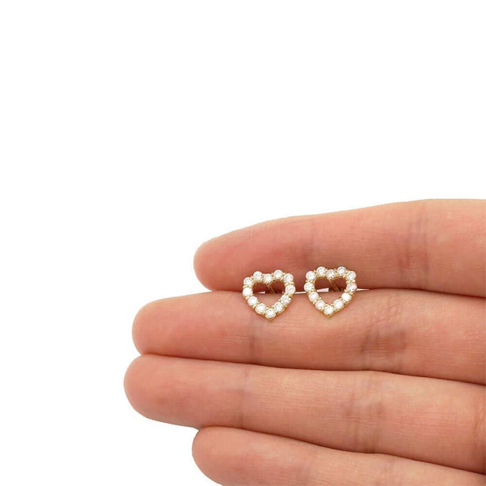 14k Yellow Gold CZ & Birthstone Heart Screw Back Stud Earrings
