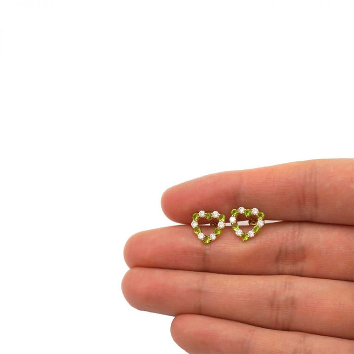 14k Yellow Gold CZ & Birthstone Heart Screw Back Stud Earrings