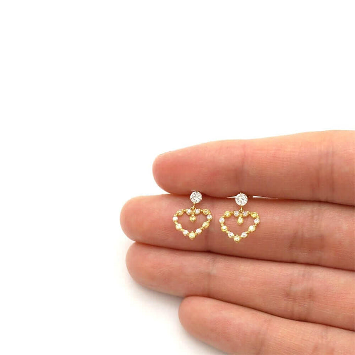 14k Yellow Gold CZ Birthstone Heart Earrings