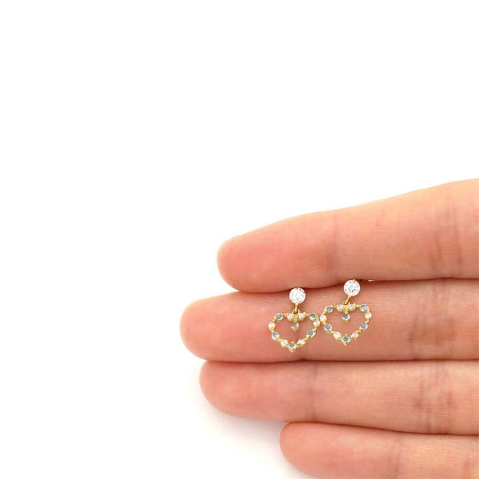14k Yellow Gold CZ Birthstone Heart Earrings