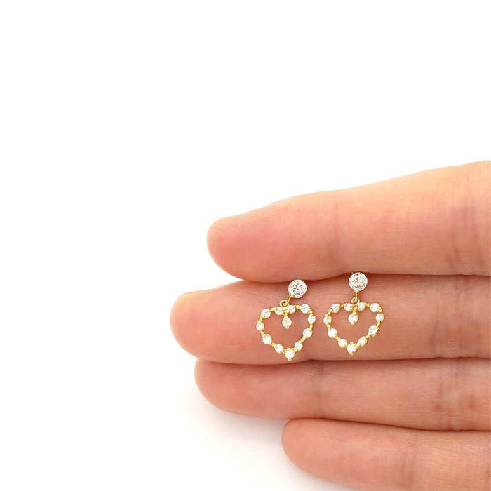 14k Yellow Gold CZ Birthstone Heart Earrings