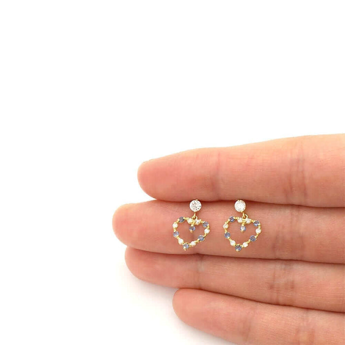 14k Yellow Gold CZ Birthstone Heart Earrings