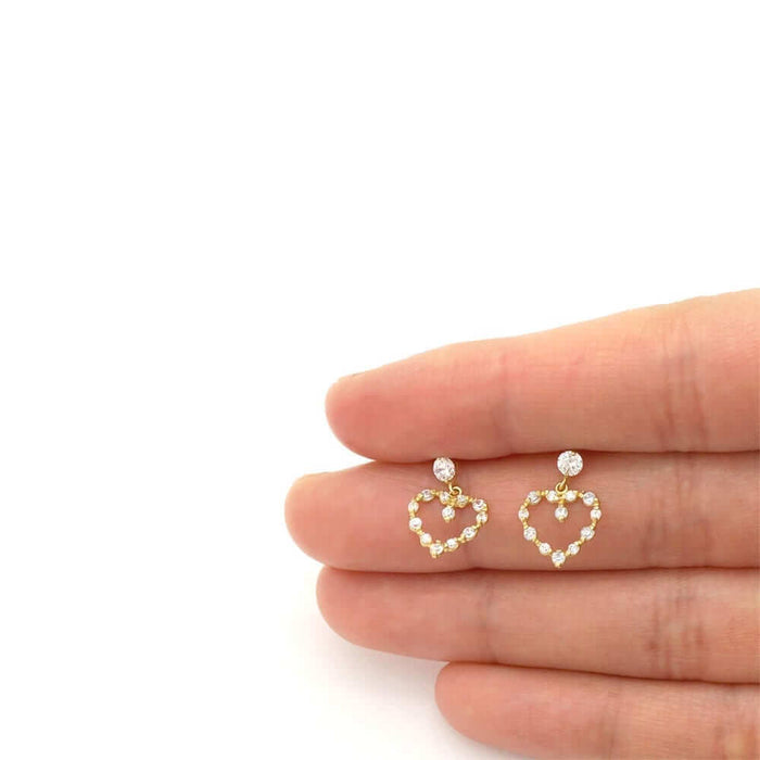 14k Yellow Gold CZ Birthstone Heart Earrings