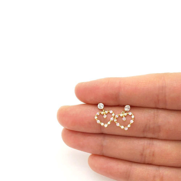 14k Yellow Gold CZ Birthstone Heart Earrings