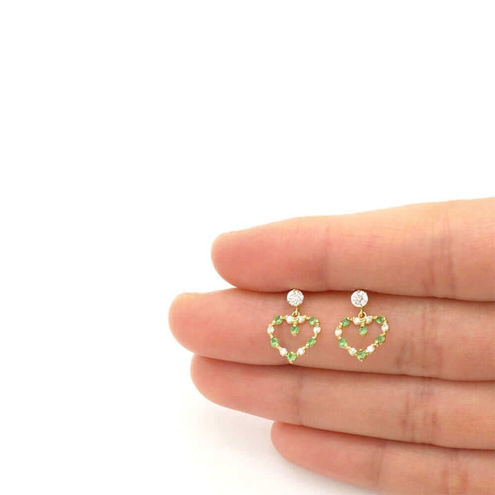 14k Yellow Gold CZ Birthstone Heart Earrings