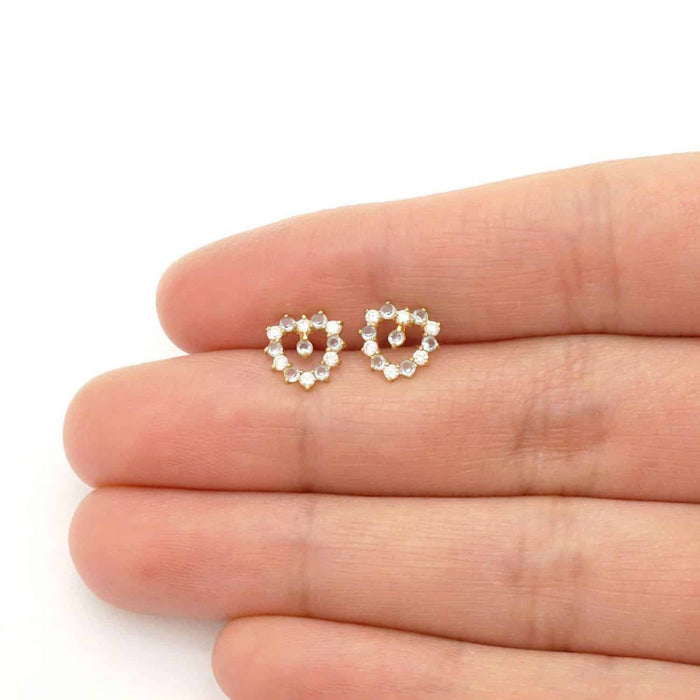 14K Yellow Gold Birthstone And White Zircon Heart Baby Screw Back Stud Earrings