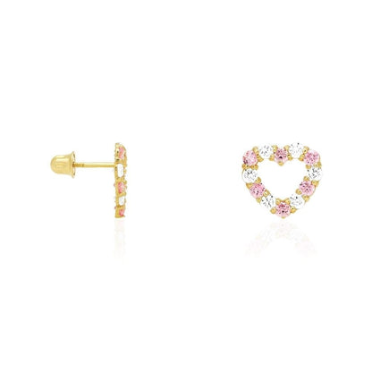 14k Yellow Gold CZ & Birthstone Heart Screw Back Stud Earrings