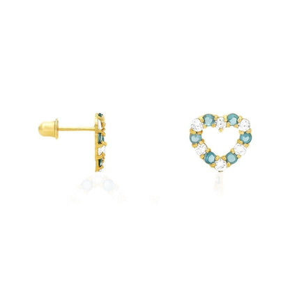 14k Yellow Gold CZ & Birthstone Heart Screw Back Stud Earrings