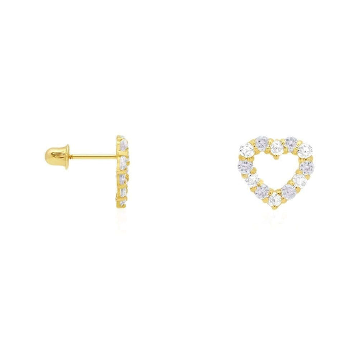 14k Yellow Gold CZ & Birthstone Heart Screw Back Stud Earrings