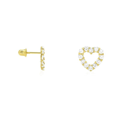 14k Yellow Gold CZ & Birthstone Heart Screw Back Stud Earrings