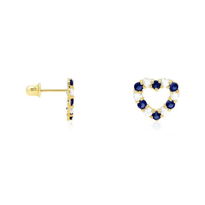 14k Yellow Gold CZ & Birthstone Heart Screw Back Stud Earrings
