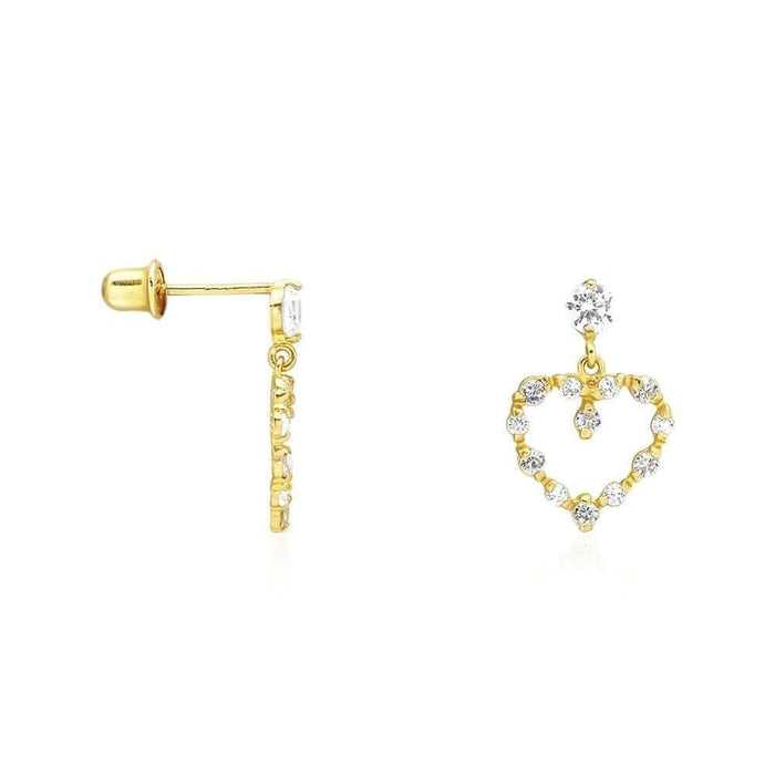 14k Yellow Gold CZ Birthstone Heart Earrings