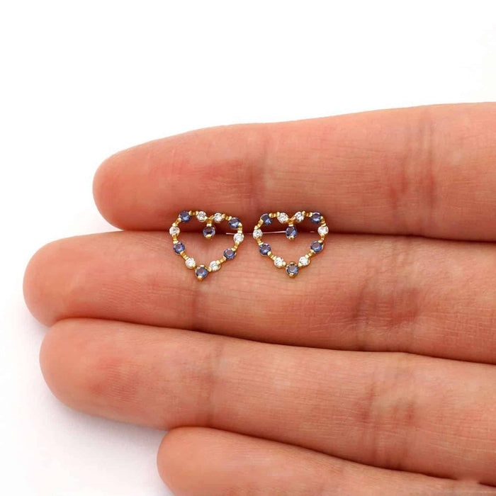 0.75CTW Gemstone 14k Yellow Gold Heart Screw Back Stud Earrings