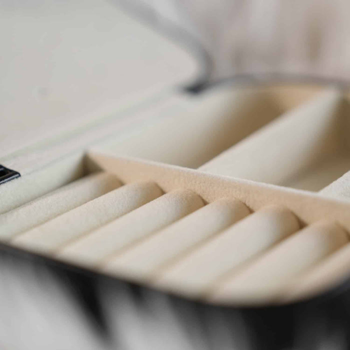 Compact PU Leather Double Layer Jewelry Organizer Box Portable Black Travel Case - WJD Exclusives