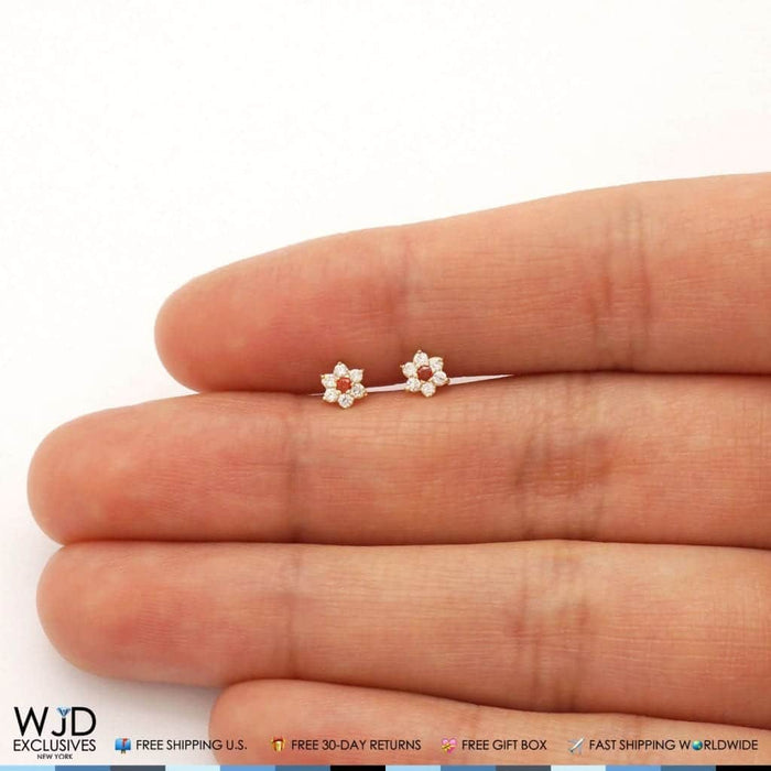 Kids 14K Gold .50Ct Birthstone Flower Cluster Screw Back Stud Earrings