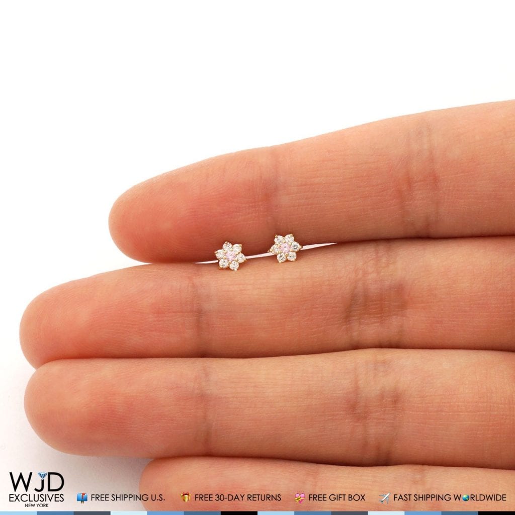 14k Yellow Gold CZ Tourmaline Flower Screwback Stud Earrings