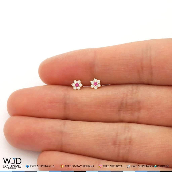 14k Gold CZ & Citrine Flower Cluster Screw Back Stud Earrings