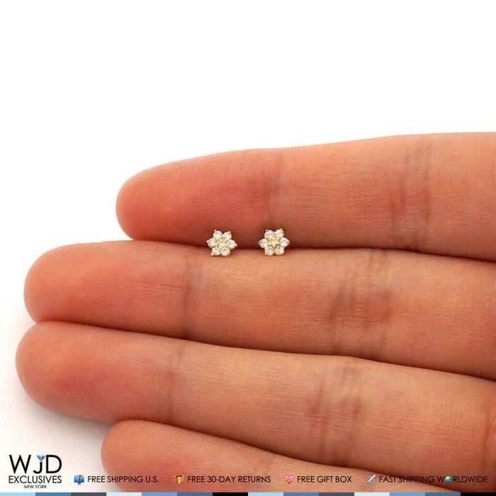 14k Yellow Gold CZ & Citrine Flower Cluster Screw Back Earrings