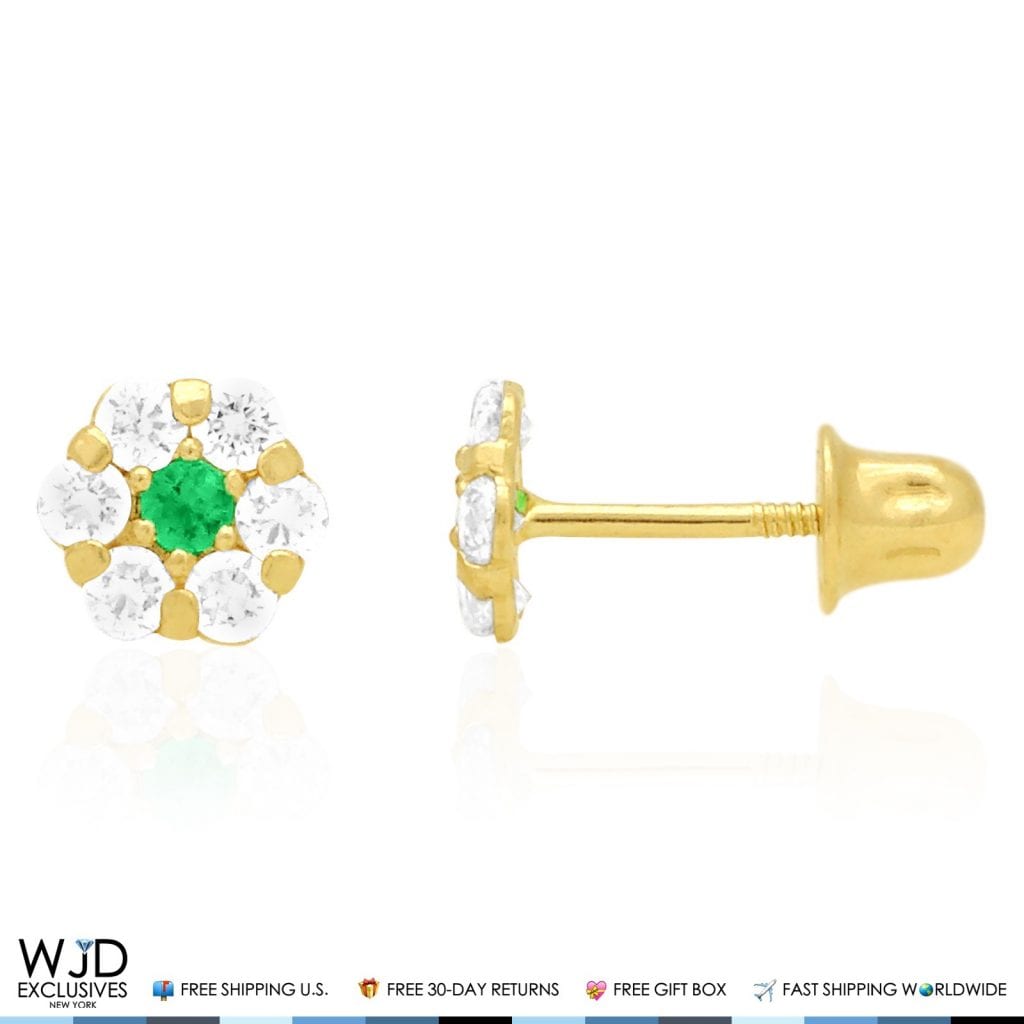 Kid's 14k Yellow Gold Simulated Birthstone Flower Screw Back Earrings 5mm