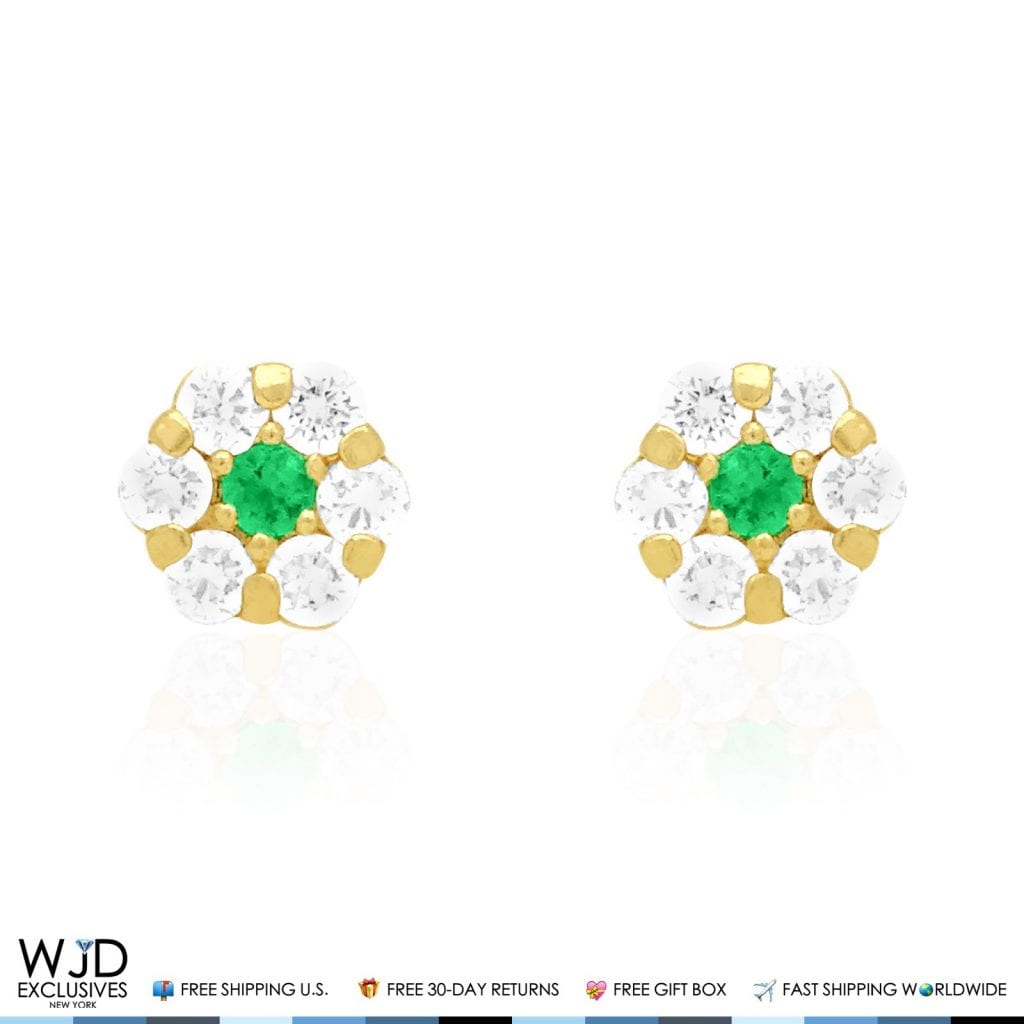 Kid's 14k Yellow Gold Simulated Birthstone Flower Screw Back Earrings 5mm