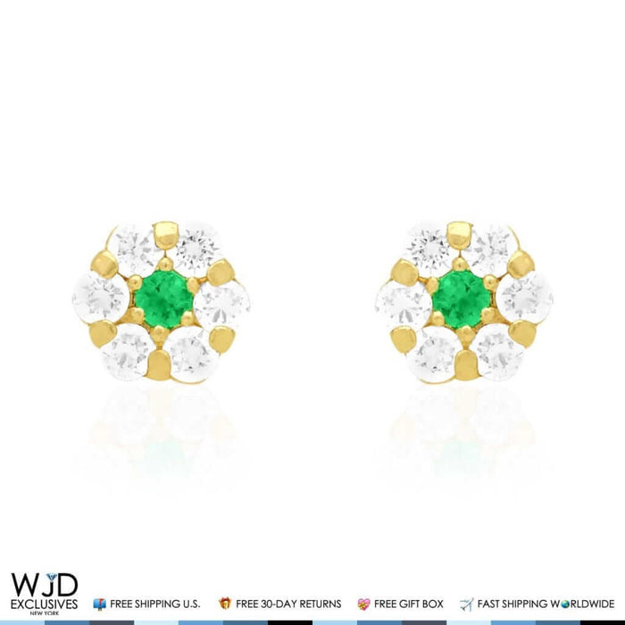 Kids 14K Yellow Gold Birthstone Flower Screw Back Earrings 5mm