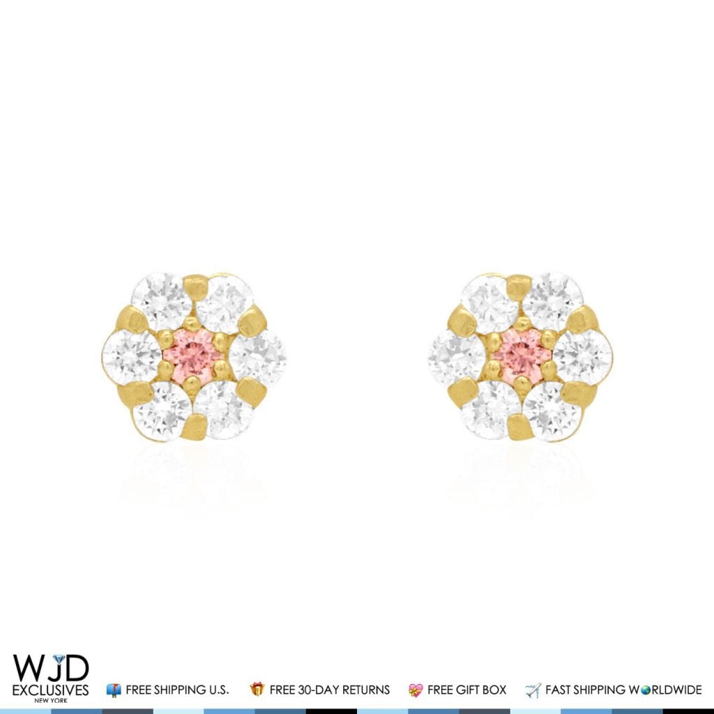 Kid's 14k Yellow Gold Simulated Birthstone Flower Screw Back Earrings 5mm
