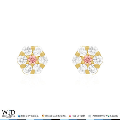 Kid's 14k Yellow Gold Simulated Birthstone Flower Screw Back Earrings 5mm