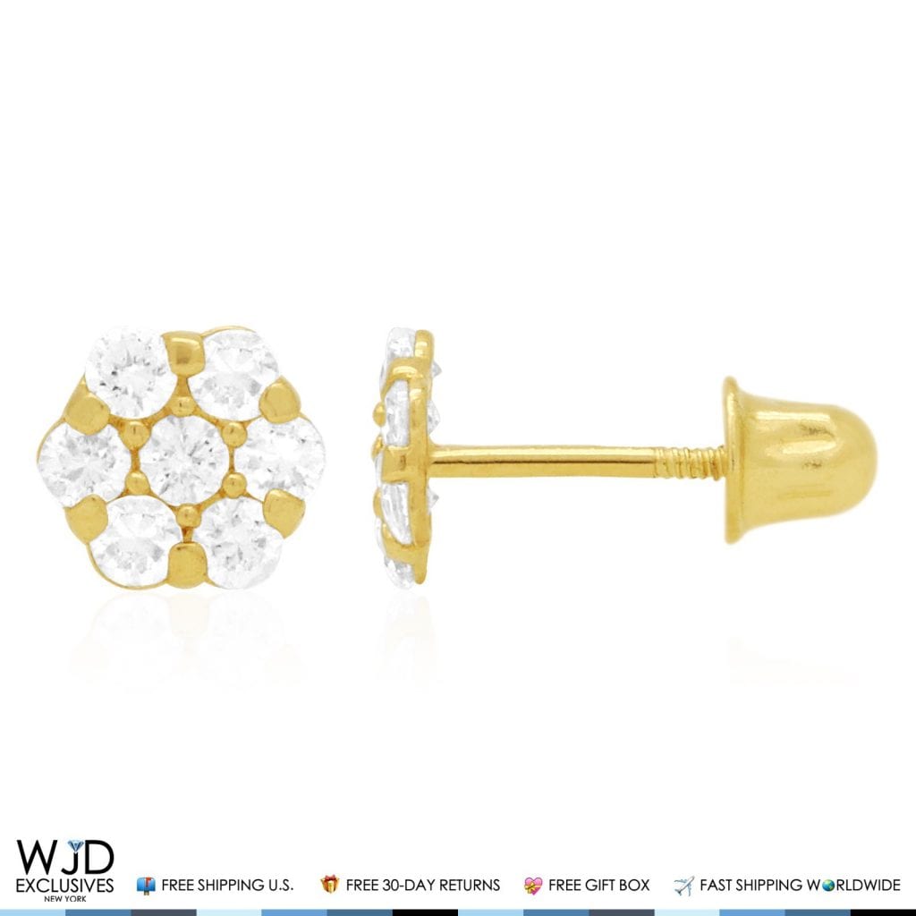 Kid's 14k Yellow Gold Simulated Birthstone Flower Screw Back Earrings 5mm