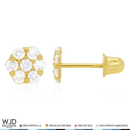 Kid's 14k Yellow Gold Simulated Birthstone Flower Screw Back Earrings 5mm
