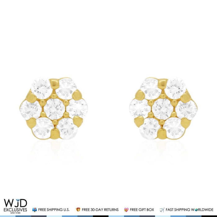 Kid’s 14K Gold Birthstone CZ Flower Screw Back Stud Earrings 4mm