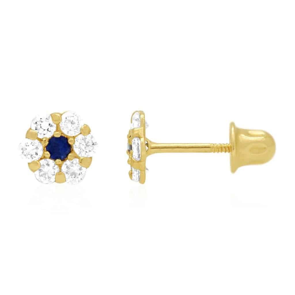 Kid's 14k Yellow Gold Simulated Birthstone Flower Screw Back Earrings 5mm